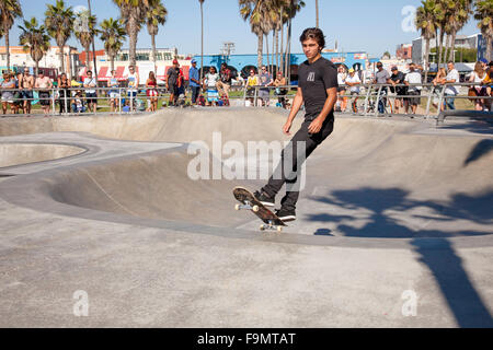 Young male roller blading at Venice Beach Skate Plaza in Venice Beach; California; USA; America Stock Photo