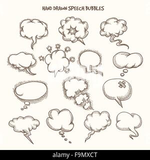 Set of doodle speech bubbles. Illustration in sketch retro style. Stock Vector