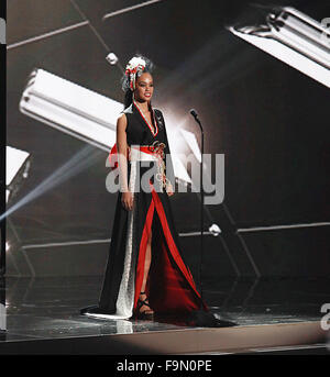 Las Vegas, Nevada, USA. 16th Dec, 2015. Miss Japan Ariana Miyamoto participates in the National Costume Show during the 2015 Miss Universe Pageant Preliminary Competition and National Costume Show on December 16, 2015 at the AXIS Theater inside Planet Hollywood Resort & Casino in Las Vegas Nevada. Credit:  Marcel Thomas/ZUMA Wire/Alamy Live News Stock Photo