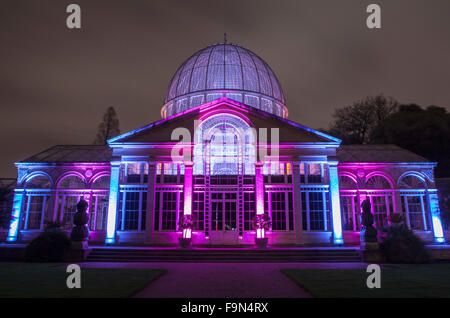 A view of the beautifully illuminated Great Conservatory in Syon Park, London. Stock Photo