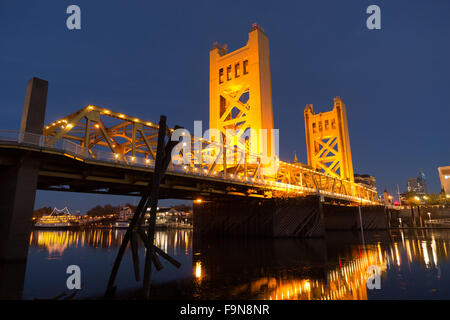 Tower Bridge Sacramento River Capital City California Downtown Skyline Stock Photo