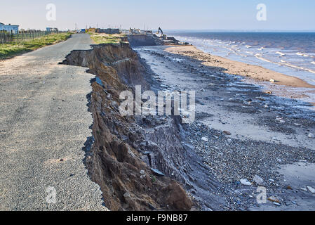 Rapidly retreating coast due to erosion by the sea at Skipsea on the Holderness coast, Yorkshire Stock Photo