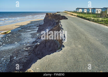 Rapidly retreating coast due to erosion by the sea at Skipsea on the Holderness coast, Yorkshire Stock Photo