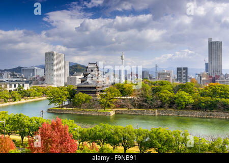 Hiroshima, Japan city skyline at the castle. Stock Photo