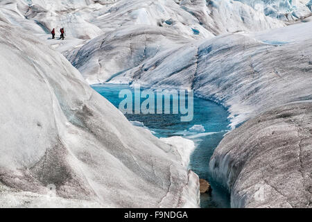 Natural blue-colored pools on Mendenhall Glacier in Juneau, Alaska. Stock Photo