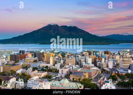 Kagoshima, Japan city skyline with Sakurajima Volcano. Stock Photo