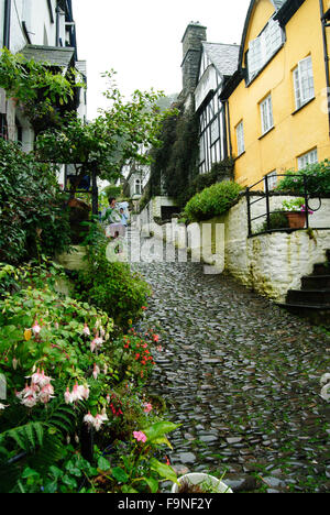 Small street with cobblestones in Clovelly, Devon, UK Stock Photo