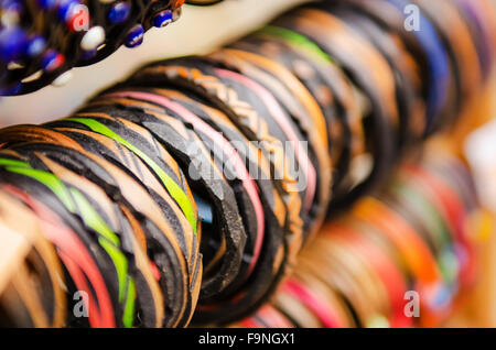 Leather Bracelets at market Stock Photo