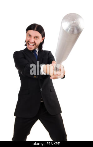 Young elegant man holding bat isolated on white Stock Photo