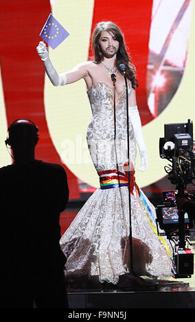 Las Vegas, Nevada, USA. 16th Dec, 2015. Miss Austria AMINA DAGI wears a beard and participates in the National Costume Show during the 2015 Miss Universe Pageant Preliminary Competition and National Costume Show at the AXIS Theater inside Planet Hollywood Resort & Casino. Credit:  Marcel Thomas/ZUMA Wire/Alamy Live News Stock Photo