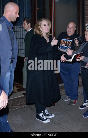 Adele greeting fans outside of her hotel  Featuring: Adele Adkins Where: New York City, New York, United States When: 16 Nov 2015 Stock Photo