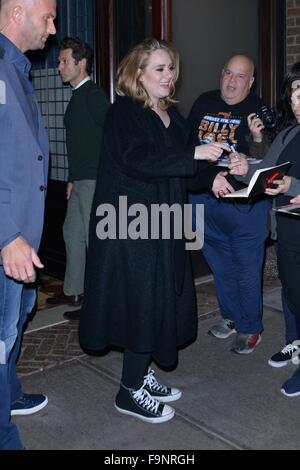 Adele greeting fans outside of her hotel  Featuring: Adele Adkins Where: New York City, New York, United States When: 16 Nov 2015 Stock Photo