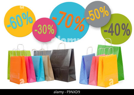 several shopping bags collection on white background Stock Photo