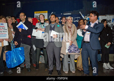 London, UK. 17th December, 2015. Shafi Ahmed, council member of the Royal College of Surgeons, addresses the Christmas Rally for the NHS outside the Old Royal London Hospital. Credit:  Mark Kerrison/Alamy Live News Stock Photo