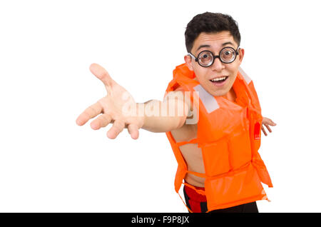 Funny man wearing orange safety vest Stock Photo