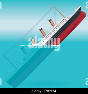 Sinking Titanic - big ship legendary colossal boat monumental big ship symbol icon flatten isolated illustration master vector Stock Photo