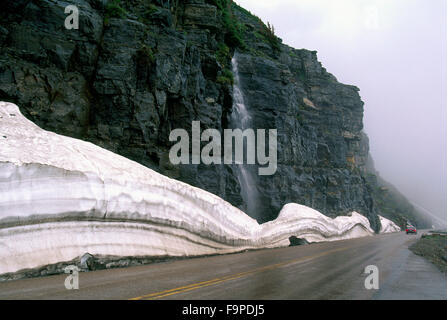 Glacier National Park, Montana, USA - Melting Snow Drift along Going to the Sun Mountain Road Stock Photo