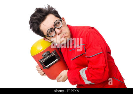 Funny welder isolated on white Stock Photo