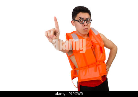 Funny man wearing orange safety vest Stock Photo