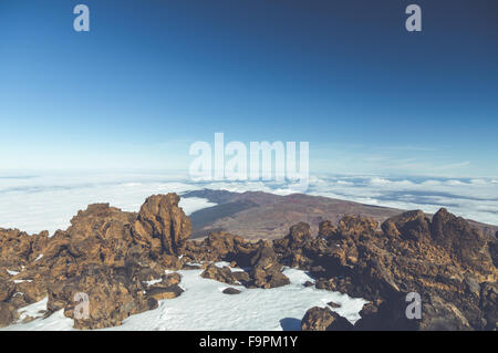 Above clouds view from volcano Teide, Tenerife, Canary islands, Spain Stock Photo