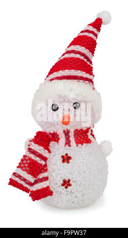 toy snowman in a hat and with scarf isolated on white background Stock Photo