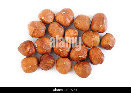 peeled hazelnuts isolated on white background Stock Photo