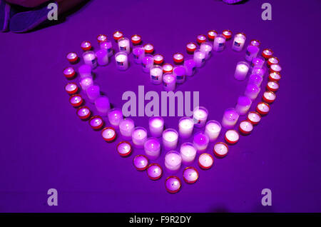 Lourdes sanctuary. Altar candles. Heart shape. Lourdes sanctuary. Altar candles. Heart shape.