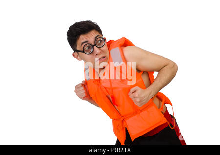 Funny man wearing orange safety vest Stock Photo