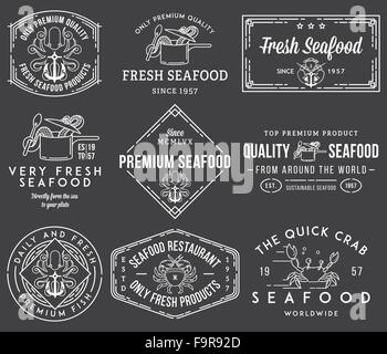 White on black seafood labels and badges vol. 1 for any use Stock Vector