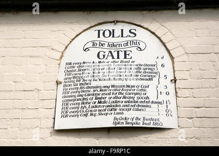 UK, England, Worcestershire, Bromsgrove, Avoncroft Museum, old Little Malvern toll house, list of tolls Stock Photo