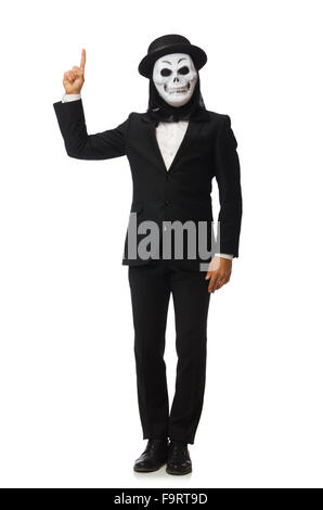 Man with scary mask isolated on white Stock Photo