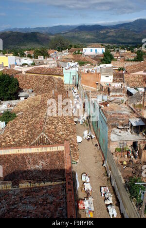 Aerial view of street market, Trinidad, Cuba Stock Photo