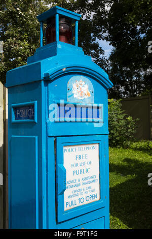 UK, England, Worcestershire, Bromsgrove, Avoncroft Museum, National Telephone Kiosk Collection, City of London police call box Stock Photo