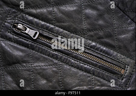 Pocket gray leather jacket with zip, background Stock Photo
