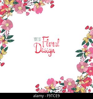 Floral corner with flowers berries and butterfly Stock Vector
