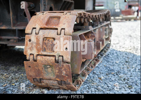 Large rusty track on big industrial crane Stock Photo