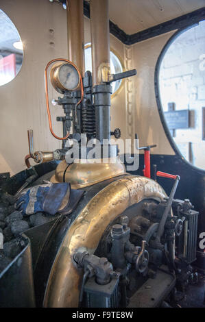 Vintage controls on old steam train Stock Photo