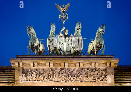 Night view of Quadriga Statue on Brandenburg Gate Stock Photo