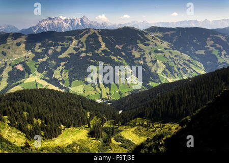 Leogang Mountains with highest peak Birnhorn idyllic summer landscape Alps, Austria Stock Photo