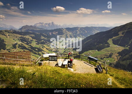 Leogang Mountains with highest peak Birnhorn idyllic summer landscape Alps, Austria Stock Photo