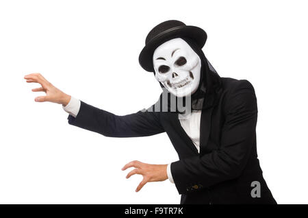 Man with scary mask isolated on white Stock Photo