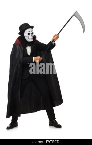 Man with scary mask isolated on white Stock Photo