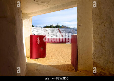 Entrance Bullring, white village of Mijas Pueblo in Southern Spain. Andalusia, Costa del Sol. Stock Photo