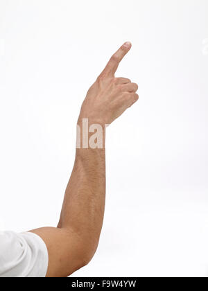 white Caucasian arm hand finger pointing Stock Photo