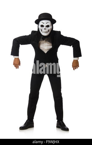 Man with scary mask isolated on white Stock Photo