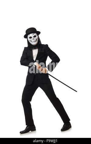 Man with scary mask isolated on white Stock Photo