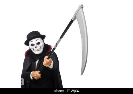 Man with scary mask isolated on white Stock Photo