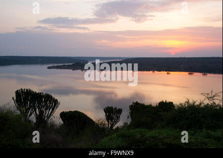 Sunrise over Kazinga Channel, Queen Elizabeth National Park, Uganda Stock Photo