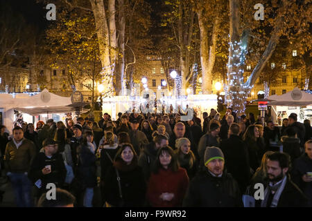 A large group of eople enjoying the Advent on city square Zrinjevac in Zagreb, Croatia Stock Photo