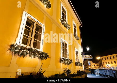 Christmas decoration on a restaurant building on Kaptol in city center in Zagreb, Croatia Stock Photo